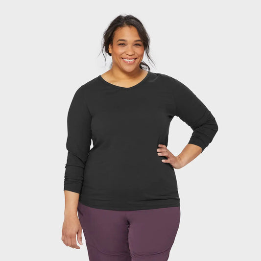 Women's Plus No-Yank Long Sleeve V-Neck T-Shirt