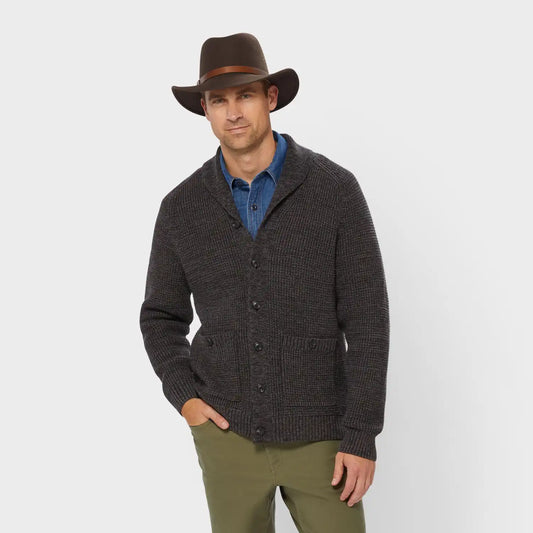 Men's Burly Retirement Shawl Collar Waffle Cardigan